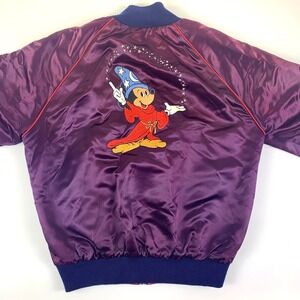 VTG Disney Sorcerer Mickey Satin Bomber Jacket Sz M 40 Red Burgundy 70s/80s READ